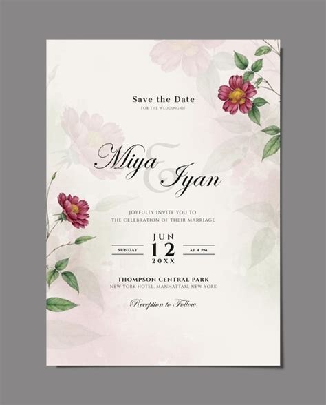 One side wedding invitation template with flower background | Premium ...