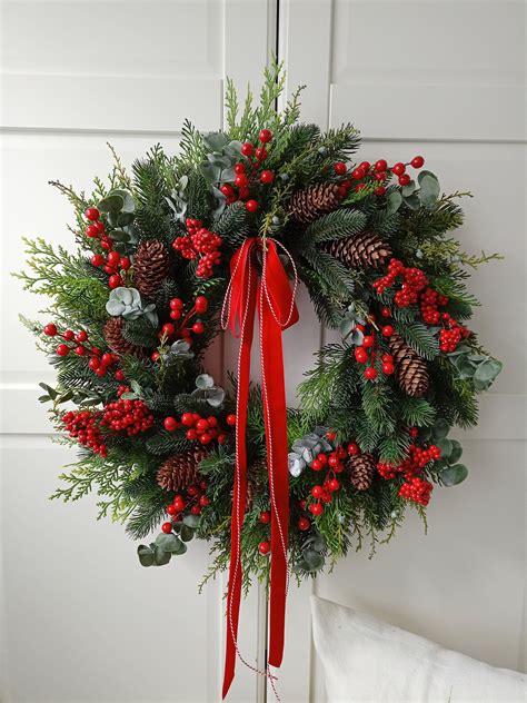Christmas Wreath, Wreath Winter for Front Door, Mounted Decoration Pine ...