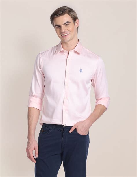 Buy Men Solid Satin Shirt Pink|U.S. Polo Assn. India