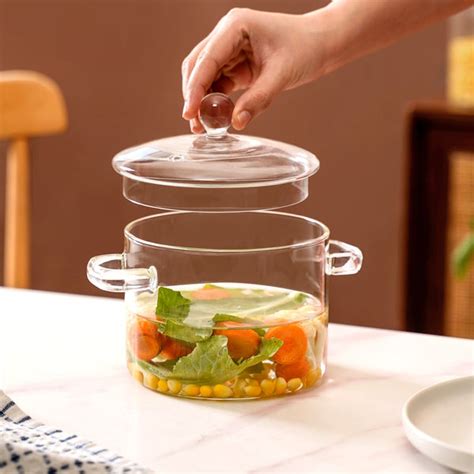 Borosilicate Stovetop Glass Cooking Pot With Lid 1300ml Online ...