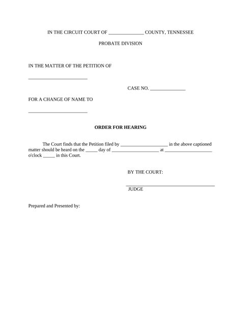 Order for Hearing for Name Change Doc Template | pdfFiller