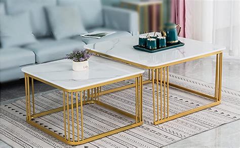 Anamino Elegant Square Coffee Table | End Table Marble Faux | Metal ...