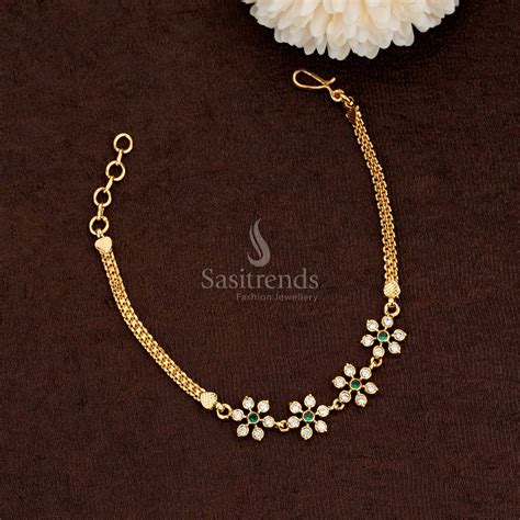 Impon Addigai Micro Gold Plated Spiral Floral AD Stone Bracelet Set ...