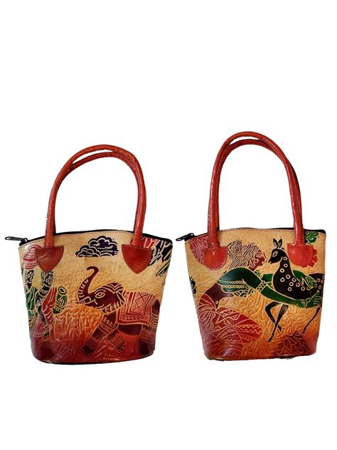 Buy CLASSIQUE Womens Shantiniketan Pure Leather Ethnic Printed Hand Bag ...
