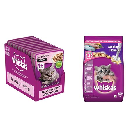 Whiskas Wet Food for Adult Cats (1+Years), Salmon in Gravy Flavour, 12 ...