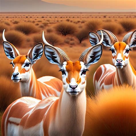 A herd of springbok medium sized antelope looking at the camera wild ...