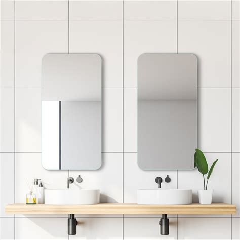 Frameless Rectangular Mirror with Smooth Curved Edges for Bathroom Wal ...