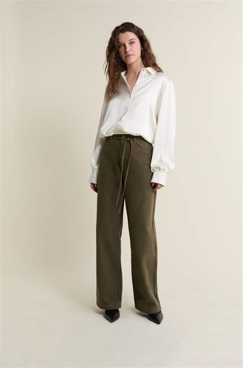 Pantalon large avec cordon en coton DONA GD KAKI - ETAM