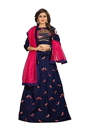 Buy Niva Fashion Women's Taffeta Silk Lehengha Choli (panchi1,Blue,Free ...