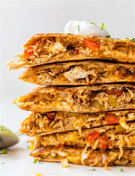 A stack of chicken quesadilla pieces