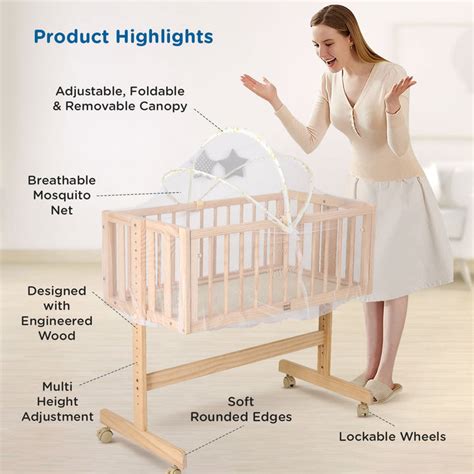Mee Mee Baby Premium Wooden Cot, Baby Cradle, Baby Crib with Lockable