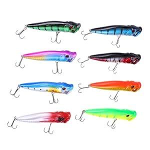 MagiDeal 8 Pieces Fishing Lures Topwater Floating Popper Poper Lure 8 ...