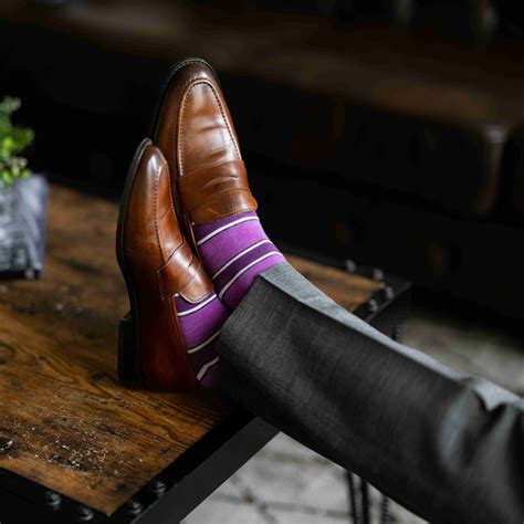 The Masons- A purple, violet, and white striped men's dress sock ...