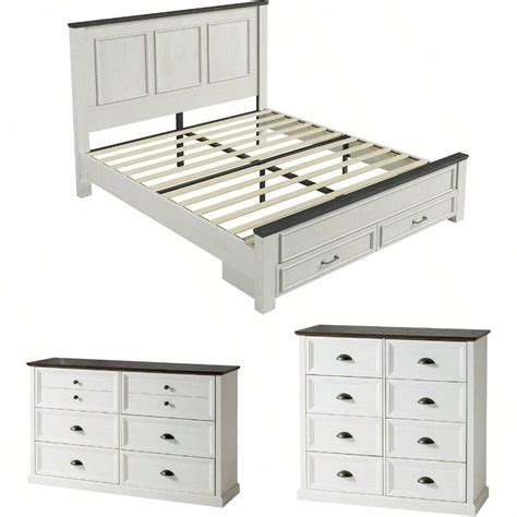 3Piece Farmhouse Bedroom Set Includes Queen Size Wood Platform Bed ...