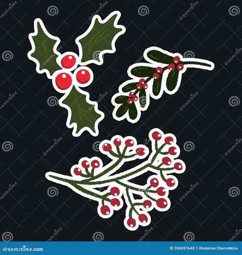 Doodle Sticker Christmas Wreaths and Holly Stock Vector - Illustration ...