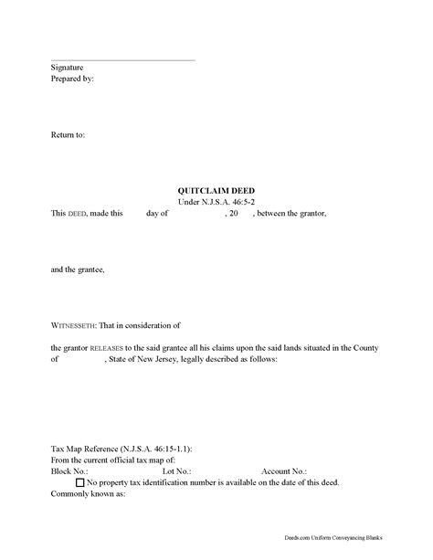 Monmouth County Quitclaim Deed Form | New Jersey | Deeds.com