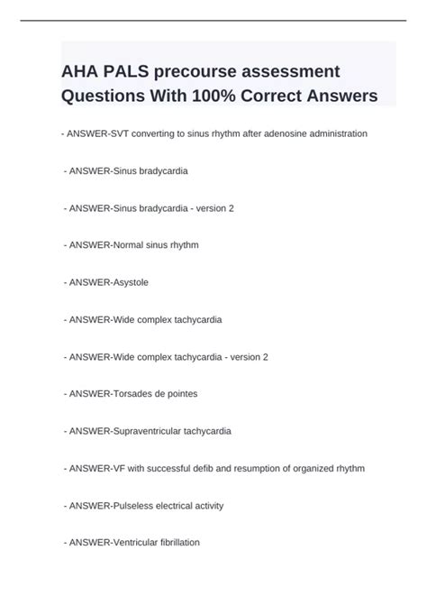 AHA PALS precourse assessment Questions With 100% Correct Answers - AHA ...