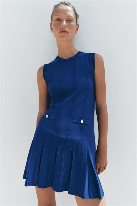 KNIT DRESS WITH BOX PLEATS - Bluish | ZARA India