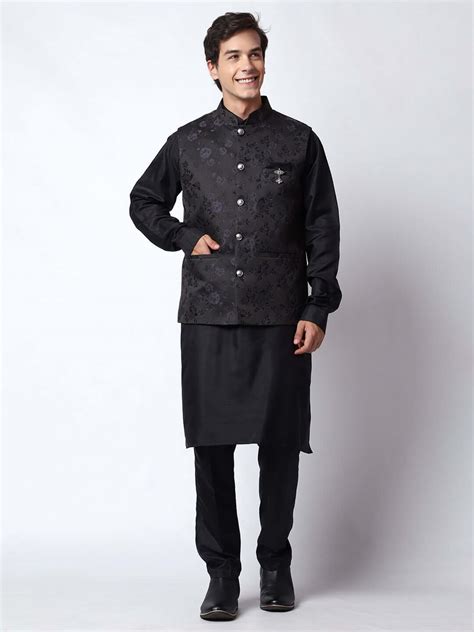 Magic Black Kurta with Nehru Jacket Set for Men