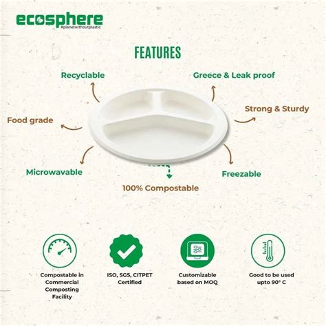 Sugarcane Bagasse Products - Ecosphere 12 inch 4 Compartment Plate ...