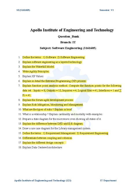 3161605 SE Semester VI Question Bank for Software Engineering - Studocu