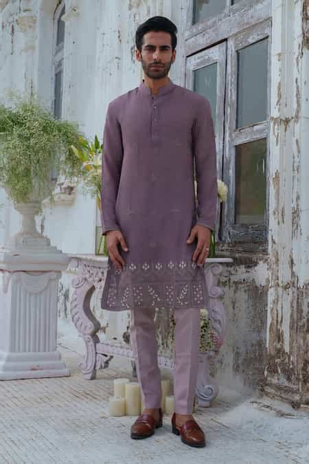 Buy Purple Muslin, Silk, Cotton Beads Mughal Bahar Embroidered Kurta ...