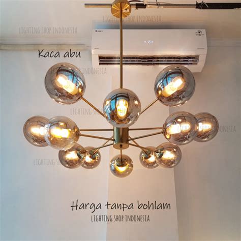 Jual Lampu gantung hias 12L gold kaca abu grey teh susu modern mewah ...