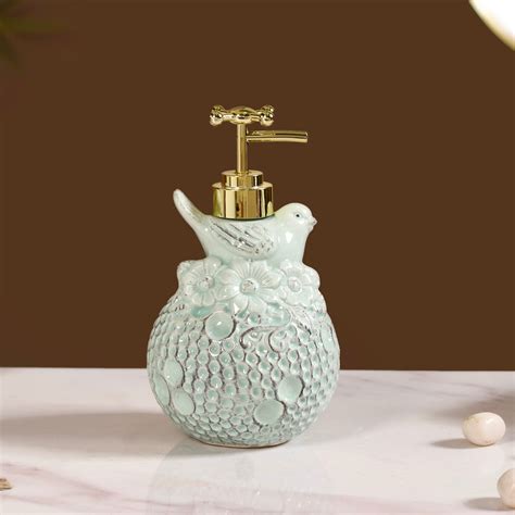 Bird Ceramic Embossed Liquid Soap Dispenser Pastel Green Online ...