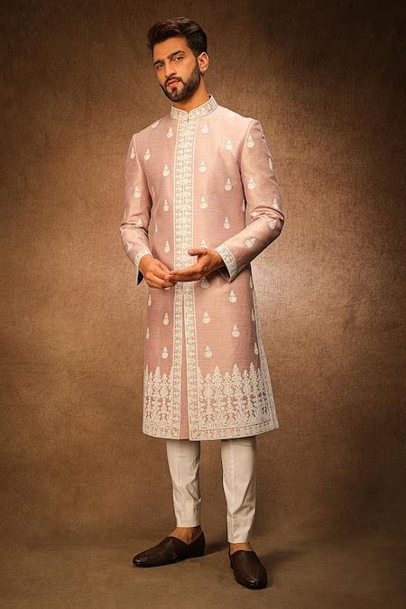 Buy Purple Silk Embroidery Dori Sherwani Set For Men by Char Chaand ...