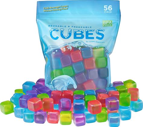Urban Essentials Reusable Ice Cubes - Quick Freeze Plastic Square Ice Cubes with Resealable Bag ...