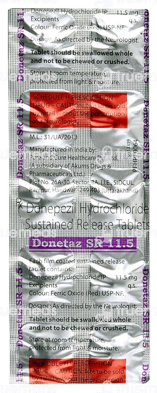 Donetaz 115 Mg Tablet Sr 10 - Uses, Side Effects, Dosage, Price | Truemeds