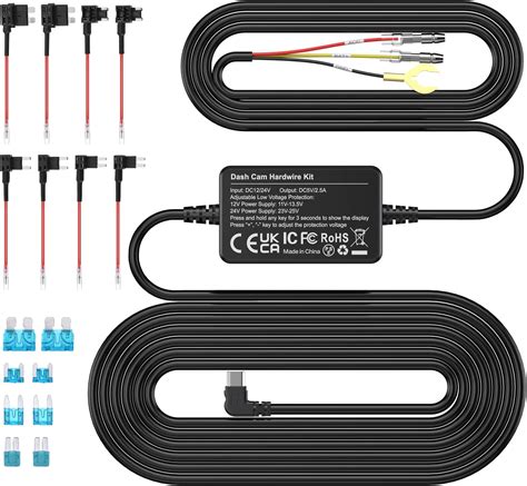 Amazon.com: OMBAR Dash Cam Hardwire Kit, 11.5ft Micro USB Hard Wire Kit Fuse for Dashcam, 12V ...
