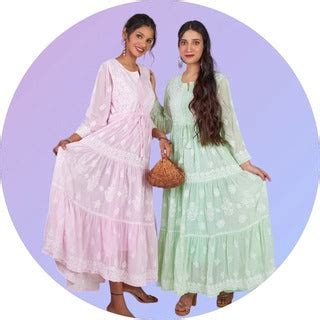 Georgette Chikankari Layered Gown- Pink – Paridhan Chikan Exclusive