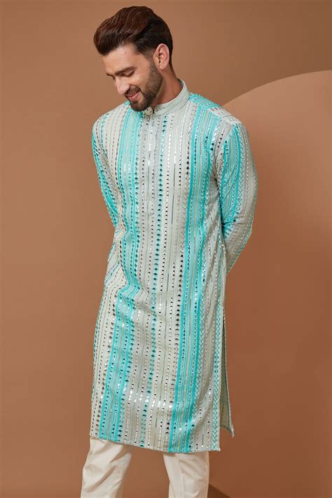 Blue Stripped Mirrorwork Kurta