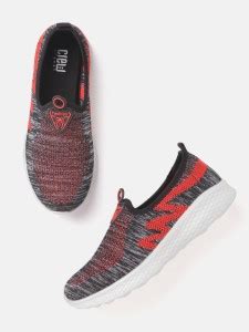 Crew STREET Women Charcoal Grey Red Woven Design Walking Shoes Walking ...