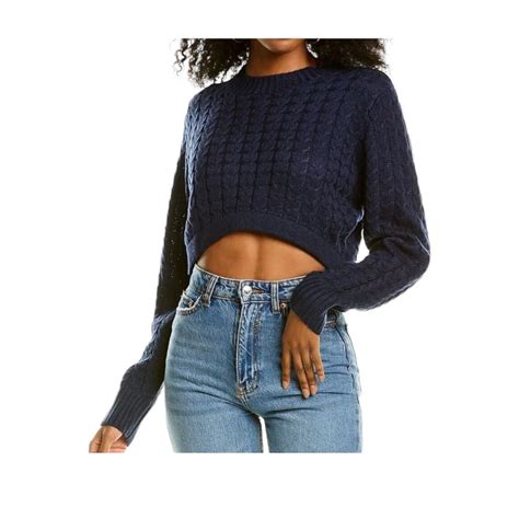 Danielle Bernstein Womens Crop Mock Neck Blue Chunky Cable Sweater Size ...