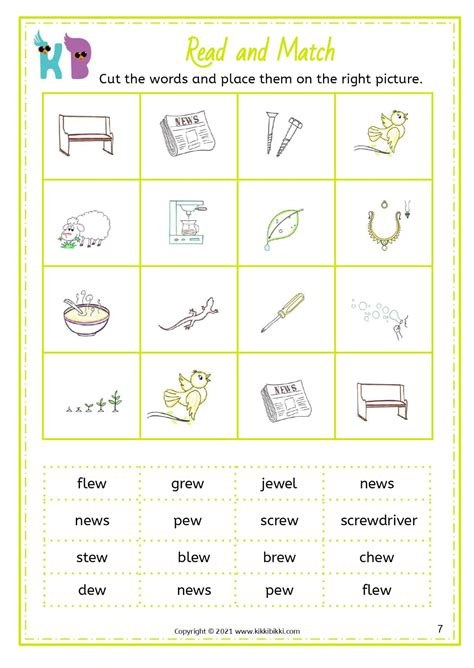 ew Sound - Free Phonics Printable Worksheets - KikkiBikki