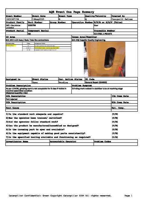 BHL Stab Post Grinding mark 3300798 - AQE Event One Page Summary Event ...