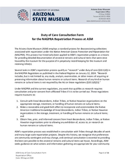 Fillable Online Duty of Care Consultation for Nagpra Repatriation ...