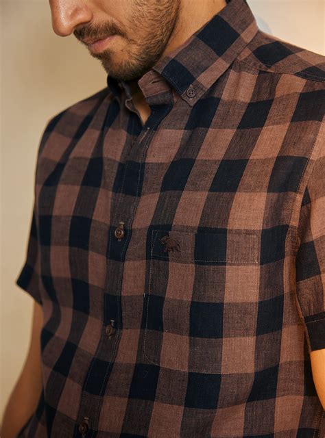 Buy Mochachino Linen Shirt - Half | Casual Brown Checks Shirts for Men ...