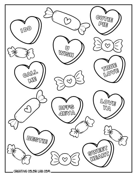 Printable Candy Conversation Hearts Coloring Pages | PDF Format