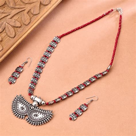 Sukkhi Oxidised Maroon Pearl Choker Necklace Set for Women - Sukkhi.com