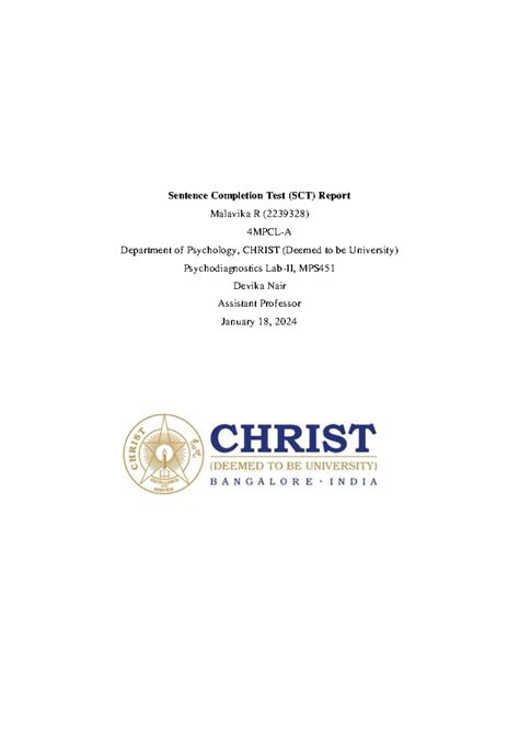 Sentence Completion Test Report 2239328 - Sentence Completion Test (SCT ...