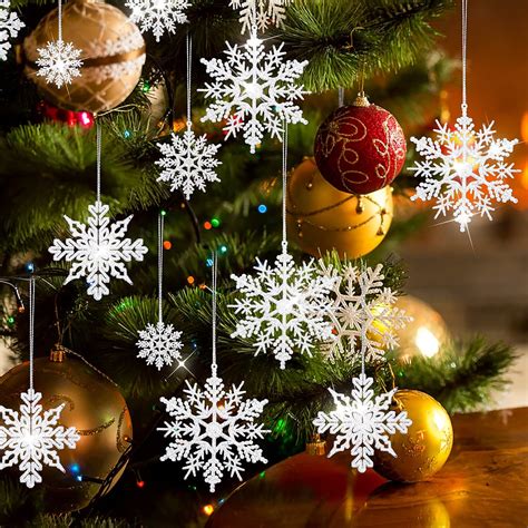 40Ocs Sparkling Christmas Snowflake Ornaments, Assorted Sizes Glitter ...