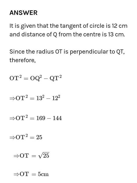 the length of a tangent from a point at a distance of 30 cm from the ...