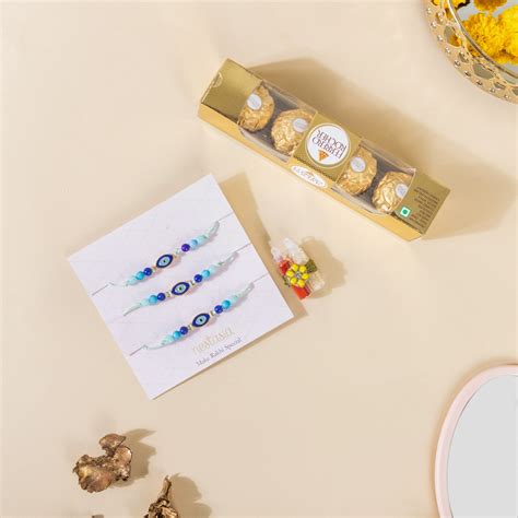 Rakhi Gift Set Of 7 For Sister With Makeup Bag Online - Premium Gift ...
