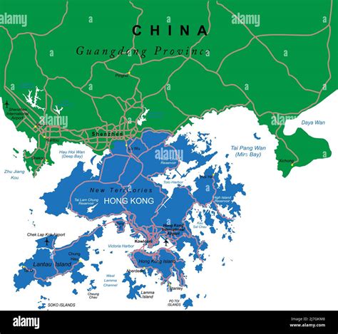 Highly detailed vector map of Hong Kong with administrative regions ...