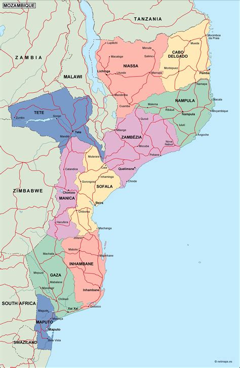 mozambique political map. Vector Eps maps | Order and download mozambique political map. Vector ...