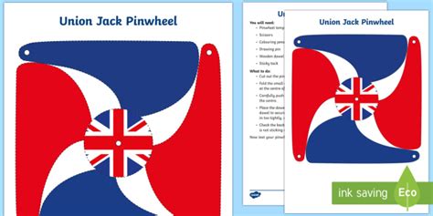 Union Flag Pinwheel Worksheet - Platinum Jubilee Crafts