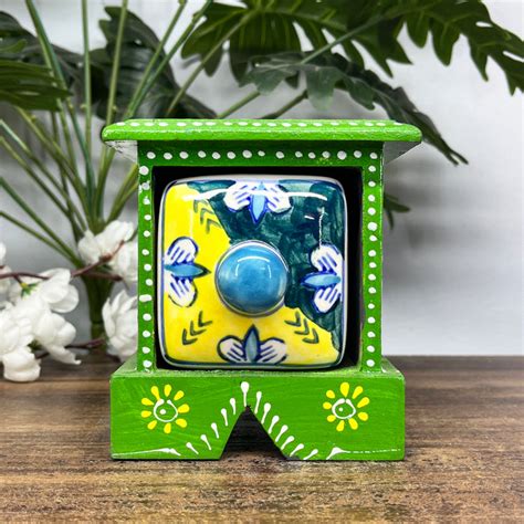 Buy Handmade Green Color Wooden Ceramic Drawer Storage Box Online ...